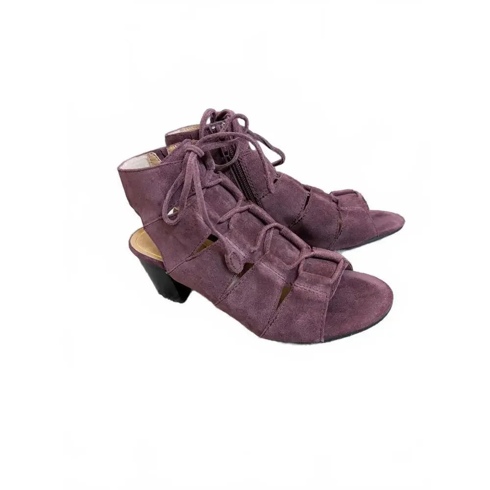 Vionic Women's Purple Suede Heeled Sandals with Lace-Up Design SZ 7.5